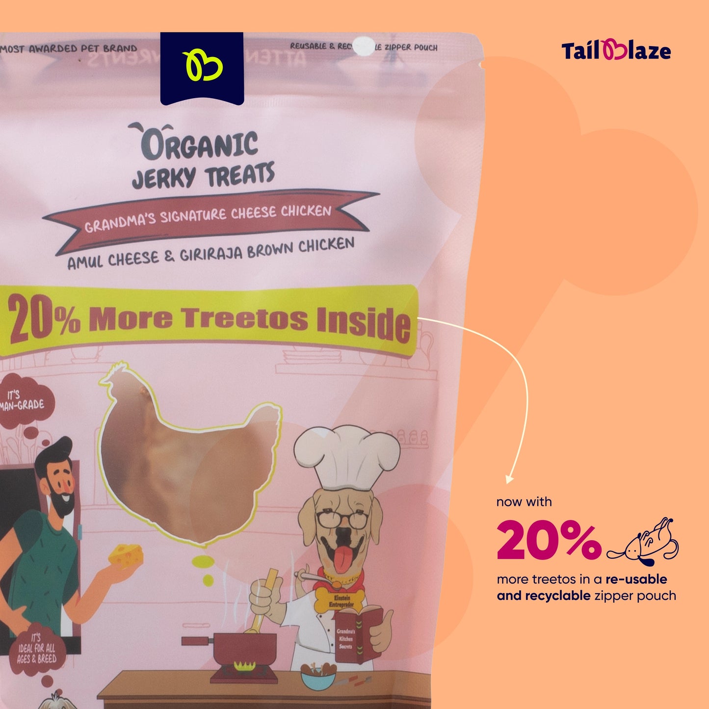 TailBlaze Grandma's Cheese Brain & Muscle Treats | Real Amul Cheese | Organic Smart Dog Treats