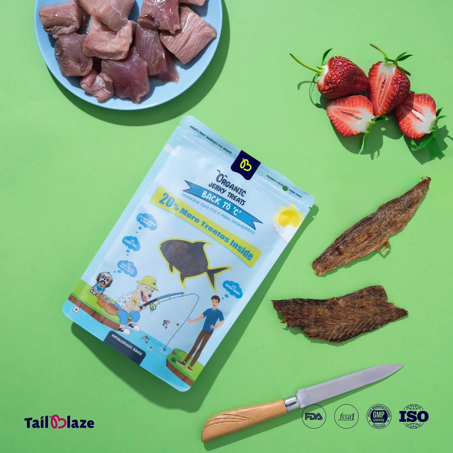 TailBlaze Back to C Sensitive Dog Treats | Hypoallergenic Tuna & Strawberry | Organic Allergy-Friendly Treats