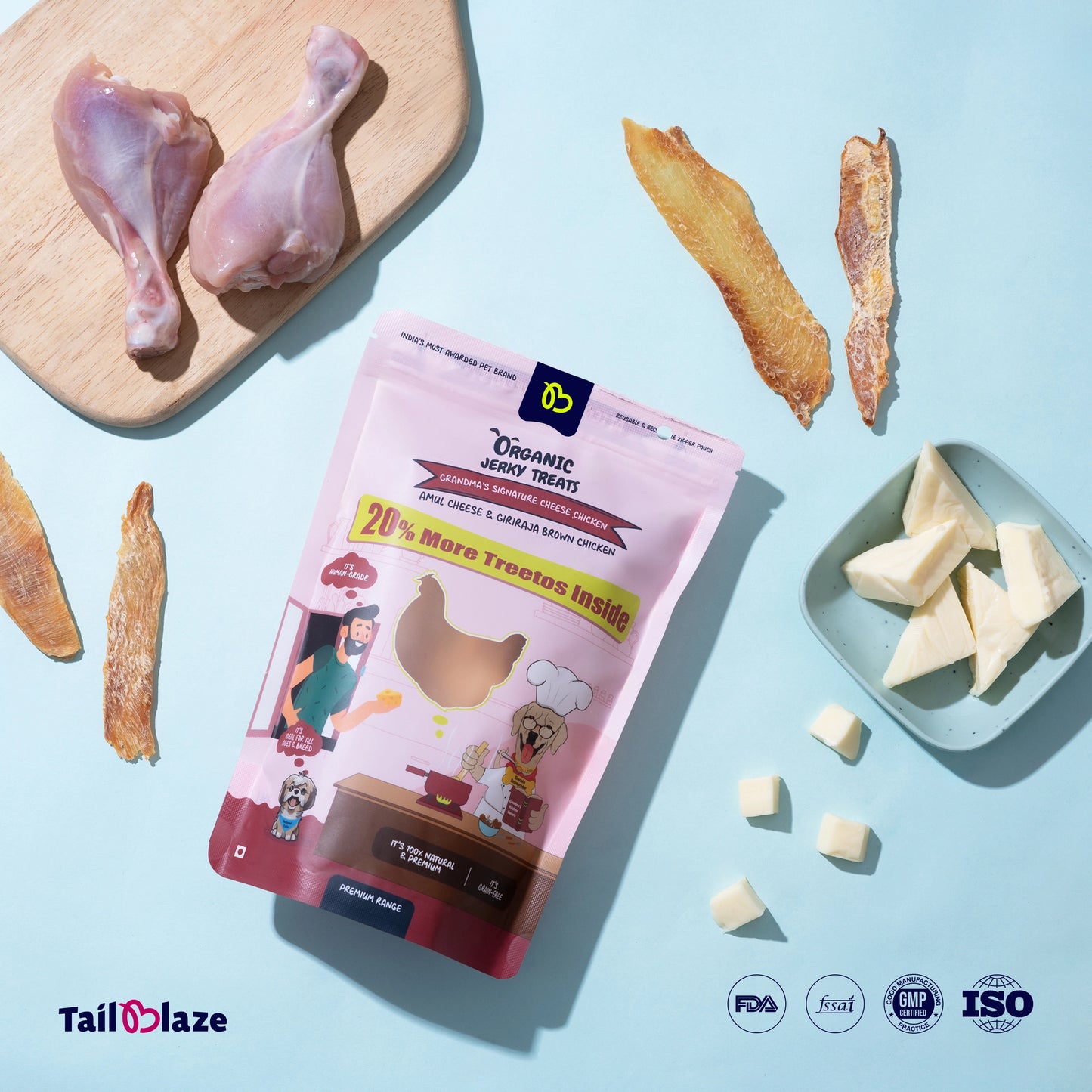 TailBlaze Grandma's Cheese Brain & Muscle Treats | Real Amul Cheese | Organic Smart Dog Treats