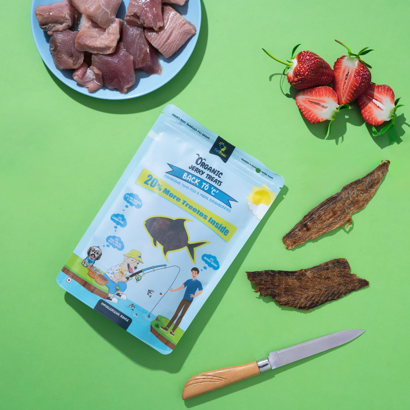 Back to 'C': Strawberries & Fish Jerky Treats for Dogs - Premium Dog Treats from TailBlaze - Just Rs. 349! Shop now at TailBlaze