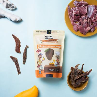 Richy Rich Mango Mutton Gir Kesar Mango & Pasanday- Style Mutton Jerky Treats for Dogs | 20% Extra Free - Premium Dog Treats from TailBlaze - Just Rs. 319! Shop now at TailBlaze